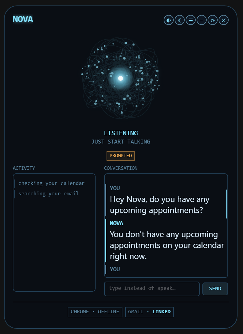 NOVA desktop assistant screenshot